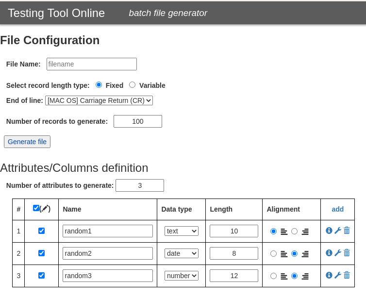 full view of interface to generate random batch file